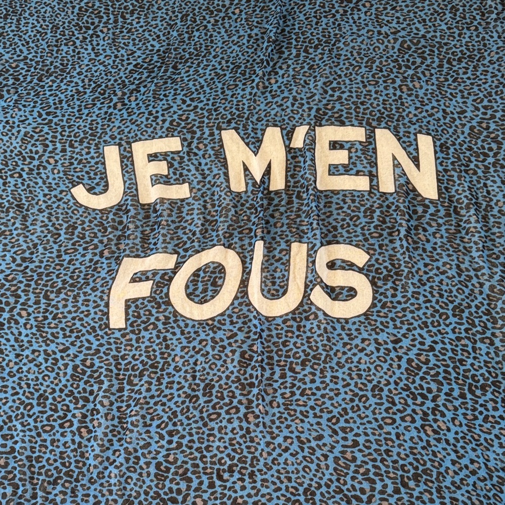 Zadig & Voltaire Blue Leopard Print Scarf with Cream Slogan 54x52